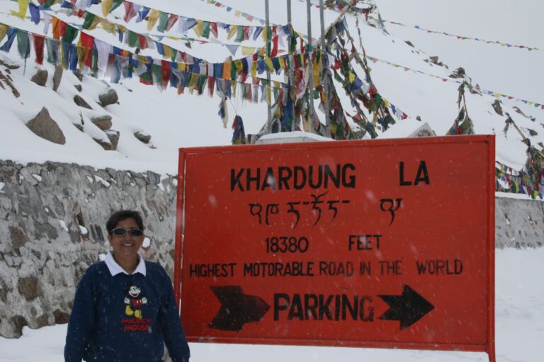 Standing tall at Khardung La — 18,380 feet above sea level, at the world’s highest motorable road of that time, now the second highest