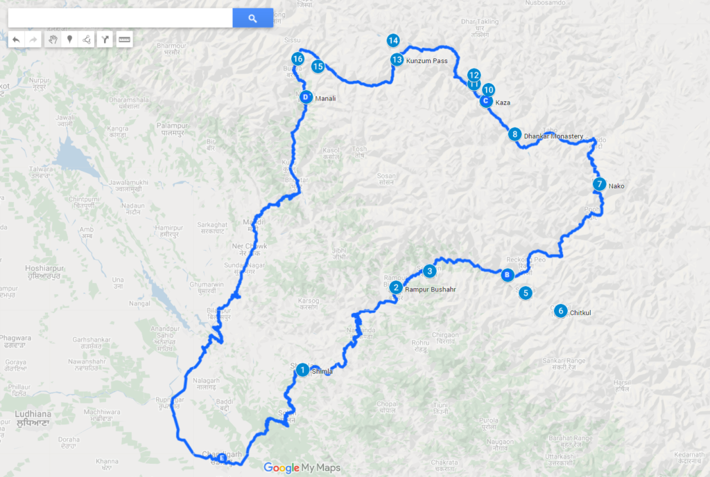 Map of Spiti and Lahaul Valley
