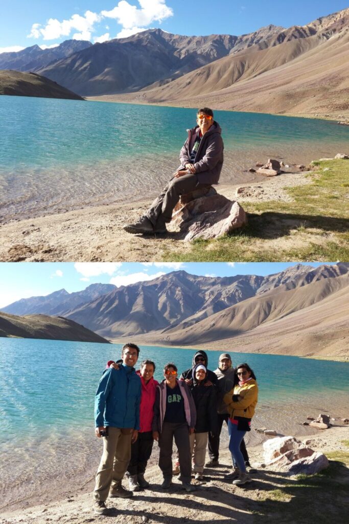 The surreal turquoise waters of Chandratal Lake.