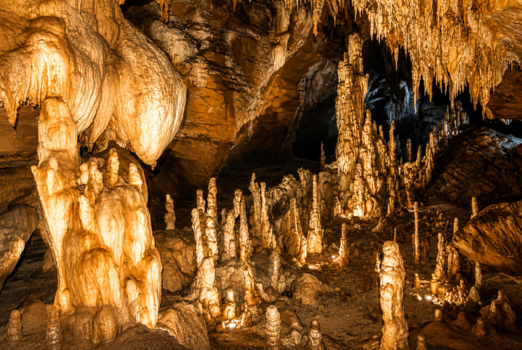 Interior view of an underground tunnel or cave structure in Bastar.