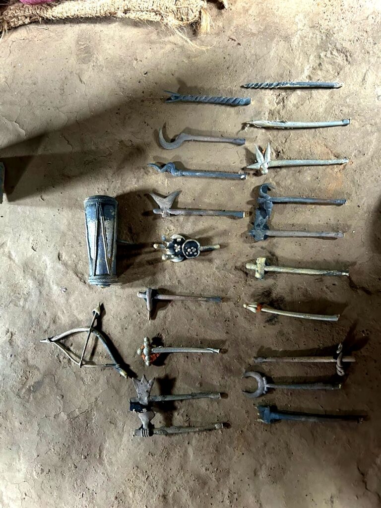 Handmade traditional iron tools and artefacts crafted by Bastar's tribal blacksmiths.